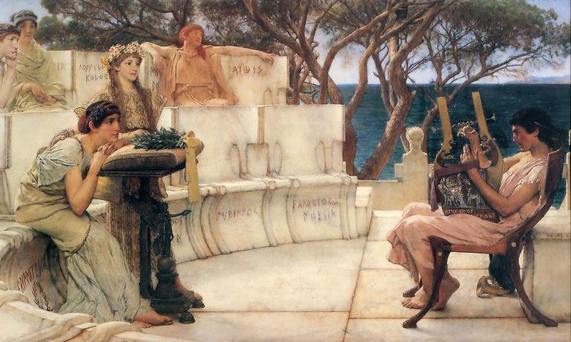 Sir Lawrence Alma-Tadema,OM.RA,RWS Sappho and Alcaeus